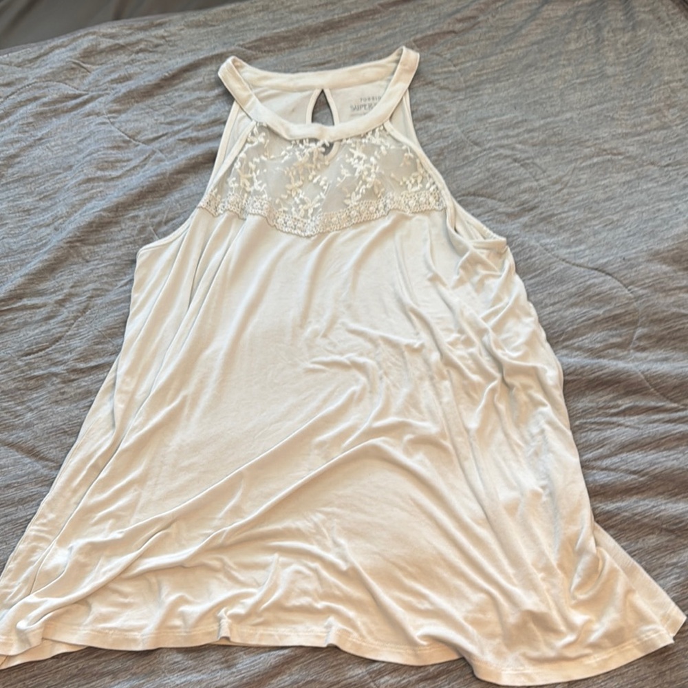 Maurices Cream Asymmetrical Embellished Tank Top